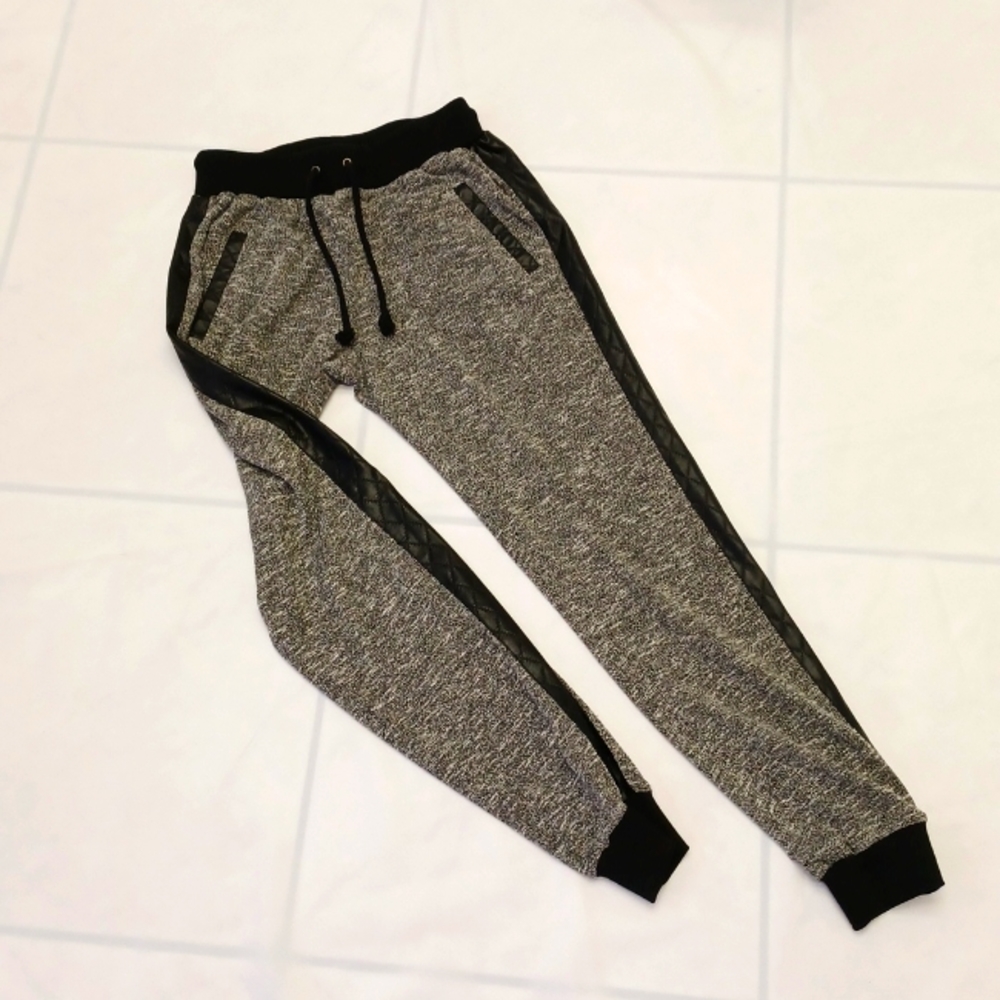 Women's Drawstring Joggers W/ PU Detail Black/Gray Size S